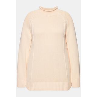 Ulla Popken  Pullover in cotone biologico con cuciture decorative, collo alto e maniche lunghe 