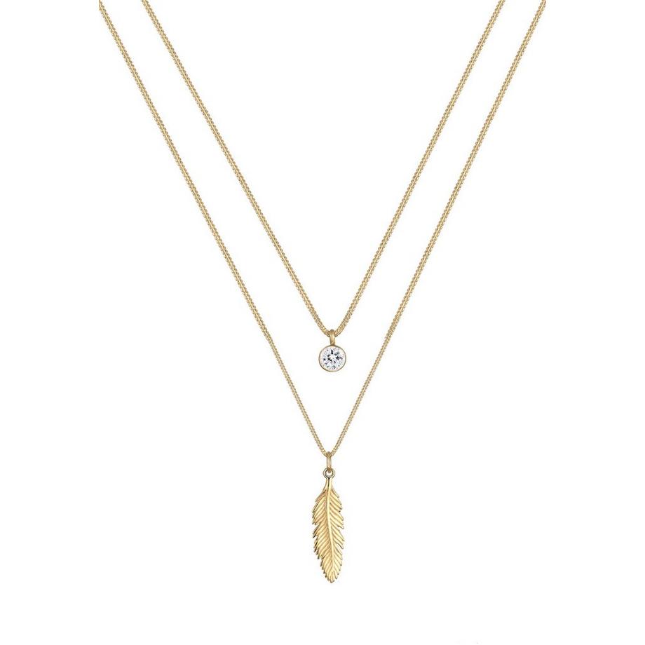 Elli  Halskette Layer-Design Feder Kristall 