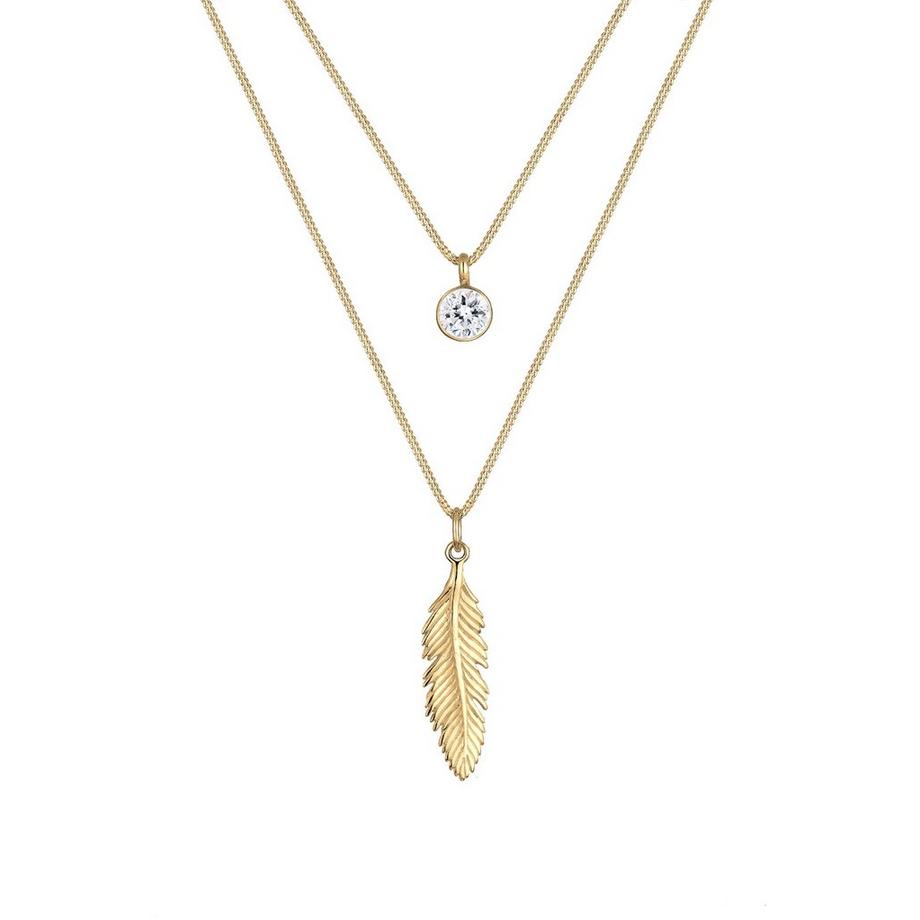 Halskette Layer-Design Feder Kristall