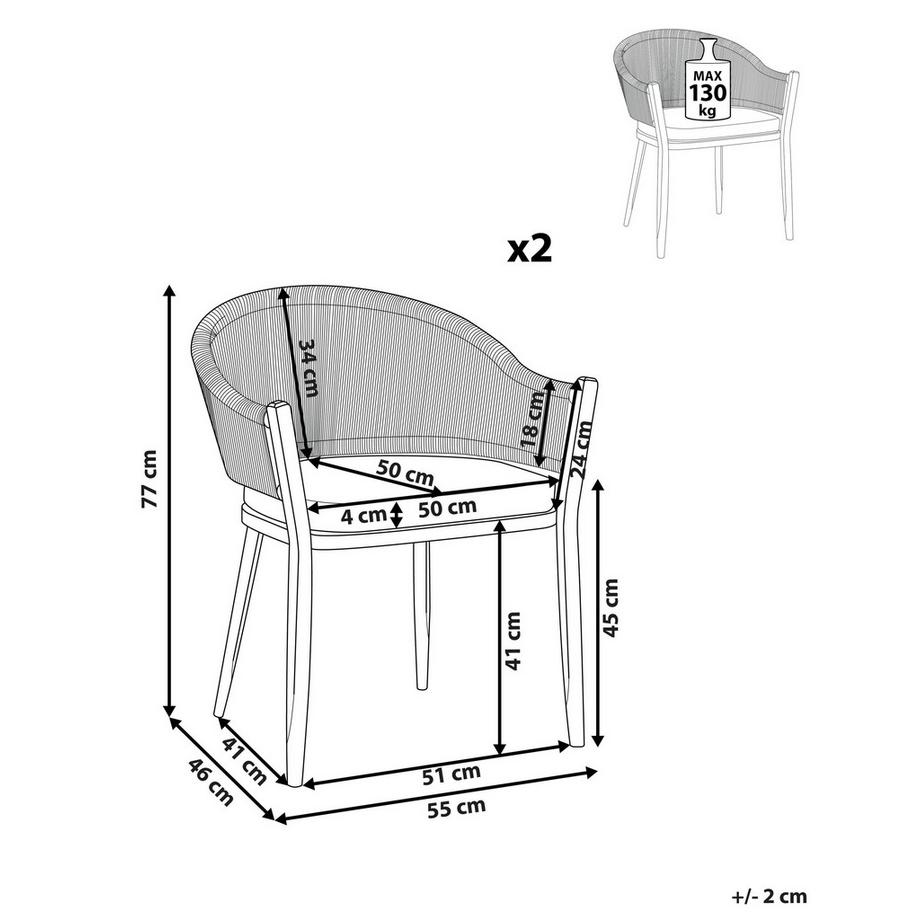 Beliani Lot de 2 chaises de jardin avec coussins en Aluminium  MILETO  
