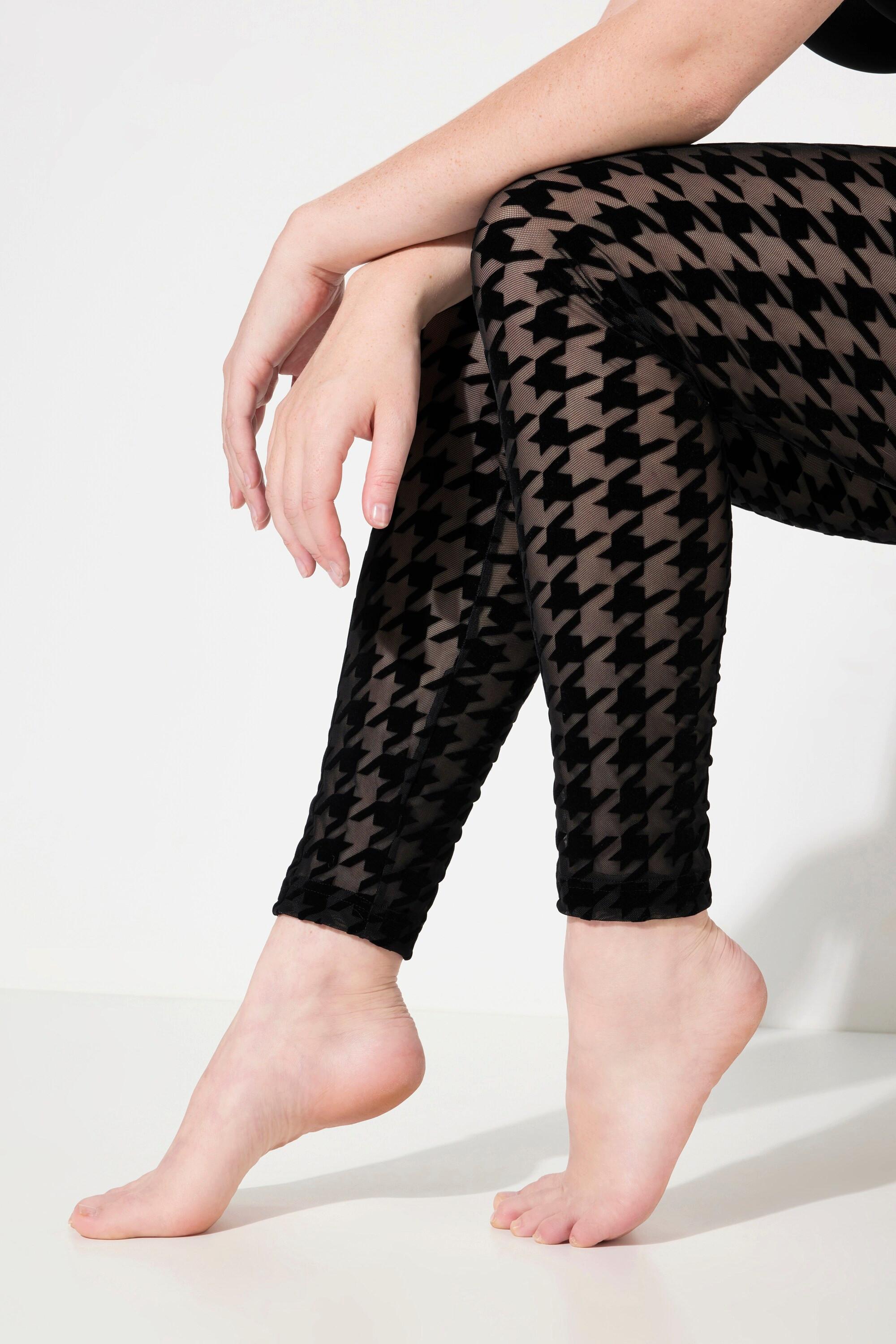 Ulla Popken  Legging en mesh, flocage et motif pied-de-poule 