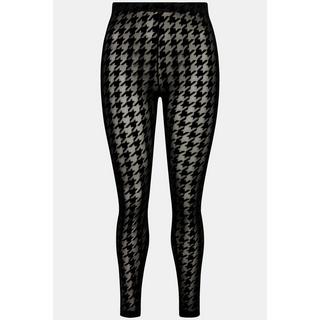 Ulla Popken  Legging en mesh, flocage et motif pied-de-poule 