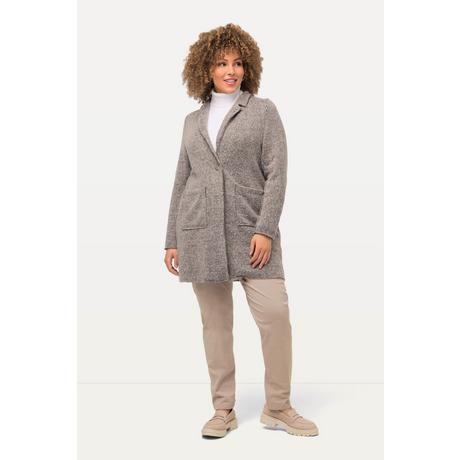 Ulla Popken  Strickjacke, melierter Strukturstrick, A-Linie, Revers 