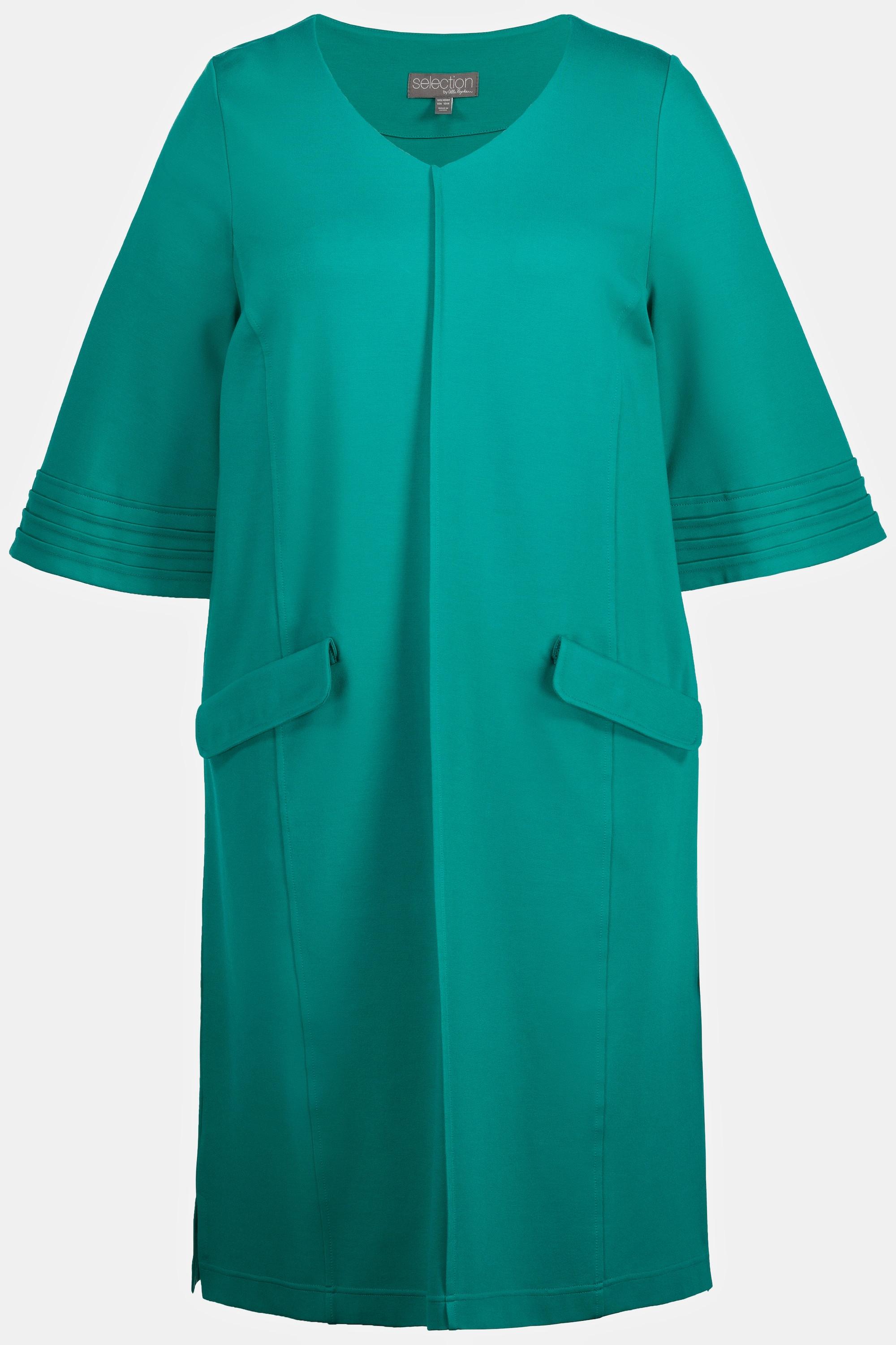 Ulla Popken Robe Midi Punto Ligne A Biais Col V Manches 3/4  