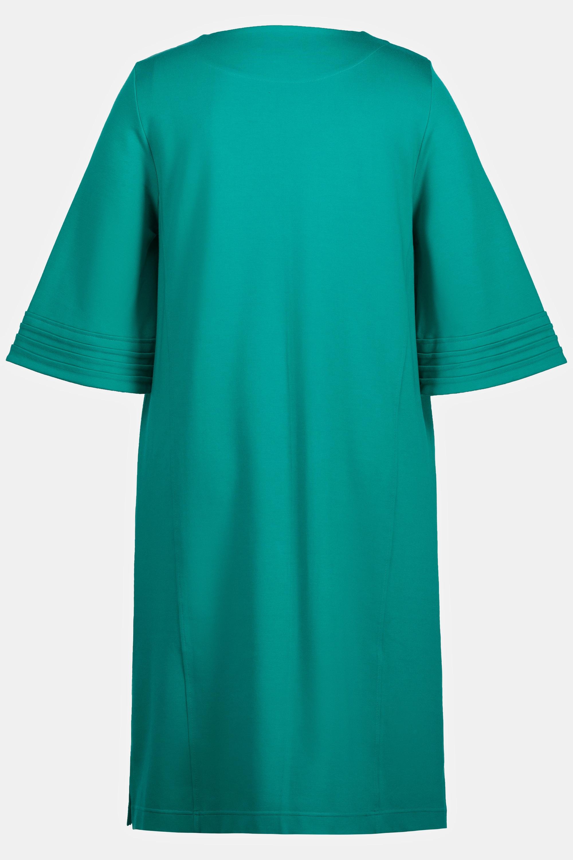 Ulla Popken Robe Midi Punto Ligne A Biais Col V Manches 3/4  