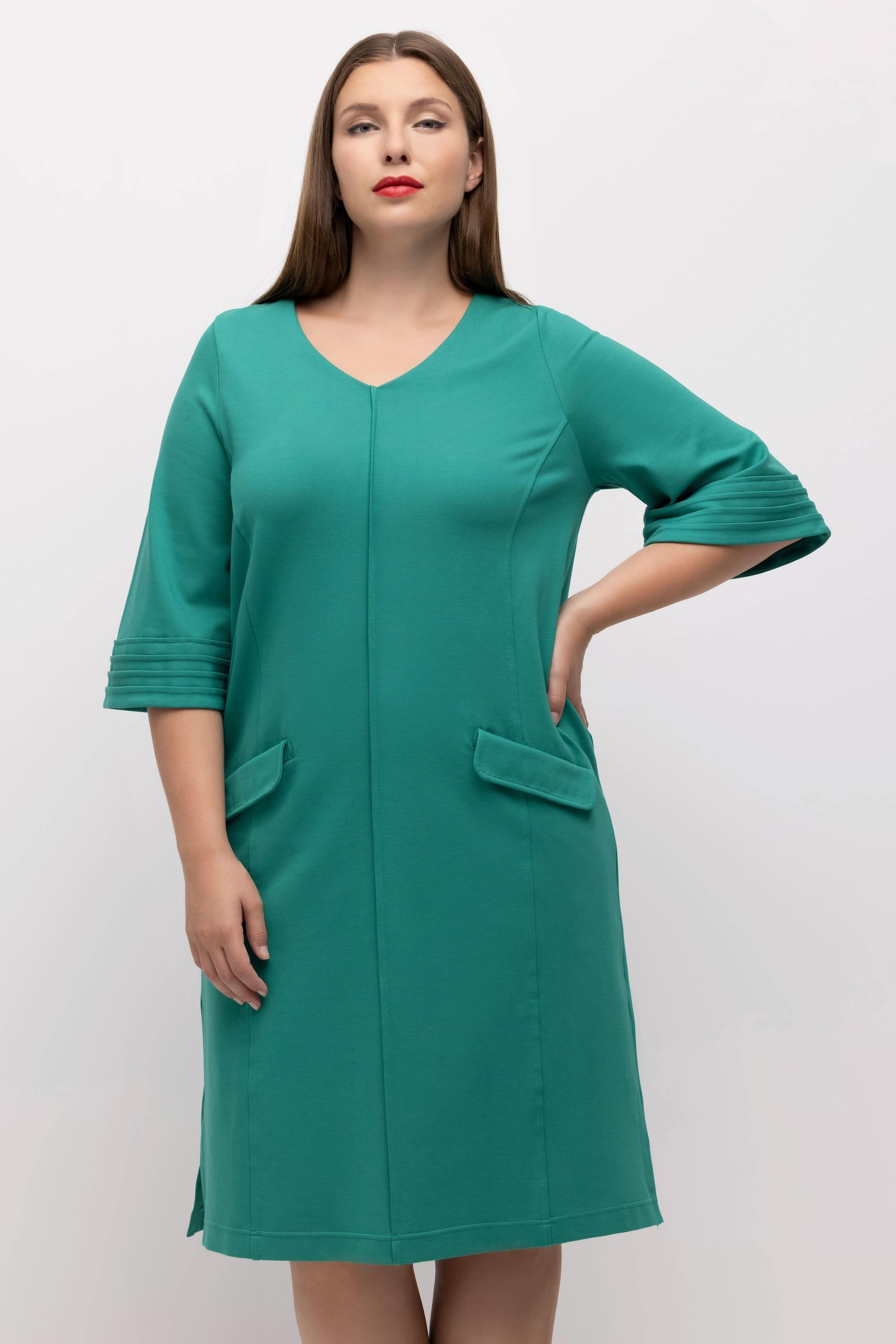 Ulla Popken Robe Midi Punto Ligne A Biais Col V Manches 3/4  