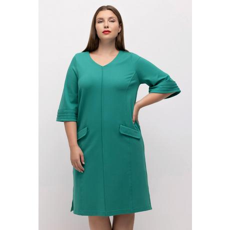 Ulla Popken Robe Midi Punto Ligne A Biais Col V Manches 3/4  