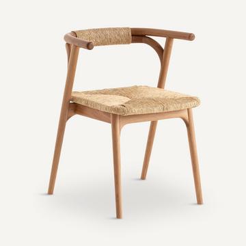 Fauteuil de table en chêne et paille