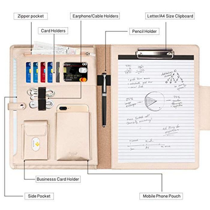 Only-bags.store  Dossier d'écriture dossier de conférence dossier en cuir de PU porte-documents à pince, fentes pour cartes, porte-cartes de visite - parfait comme dossier de conférence 