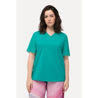 Ulla Popken  T-Shirt, Chiffon-Blende, V-Ausschnitt, Chiffon-Halbarm 