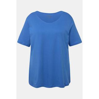 Ulla Popken  T-shirt doublé sur le devant, col rond et manches courtes - coupe Slim Fit 