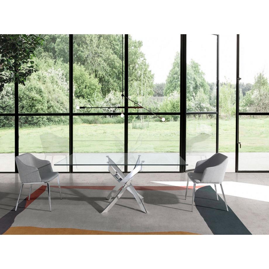 ANGEL CERDA Table à manger rectangulaire verre trempé et acier chromé  