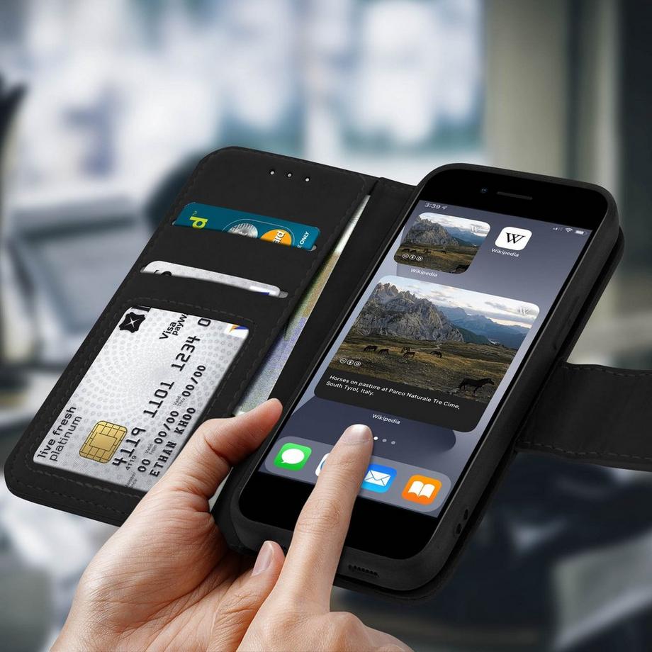 Avizar  Leder Hülle iPhone 7/ 8/ SE 2020 Schwarz 