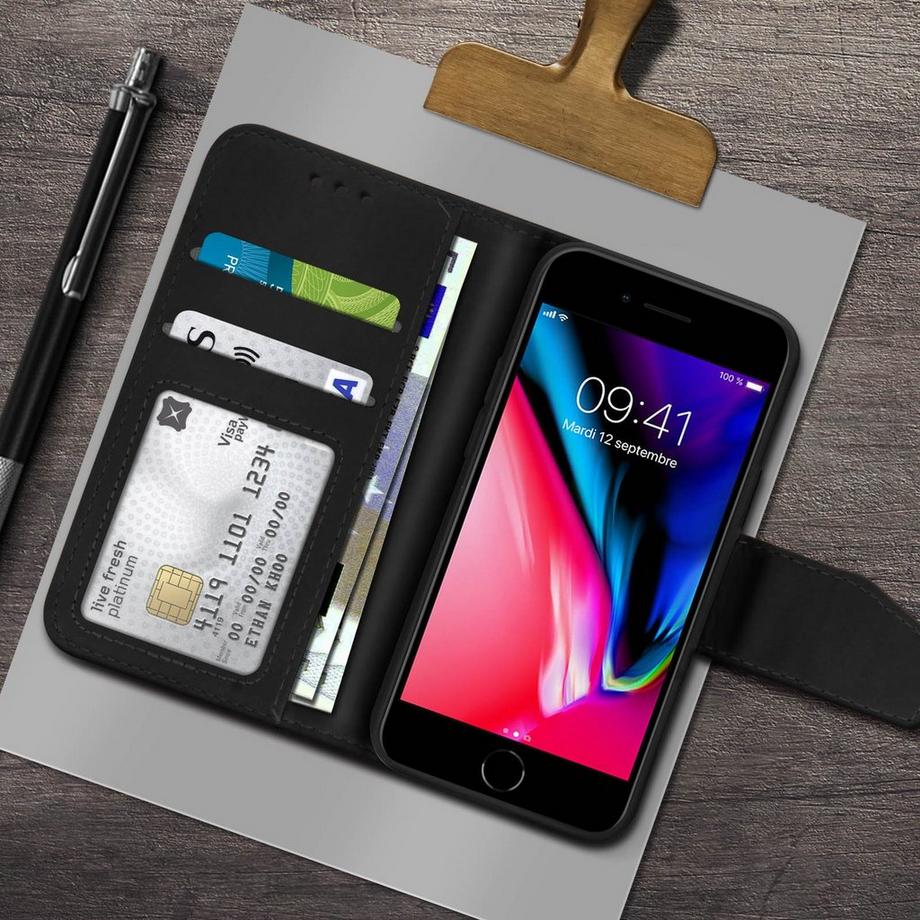 Avizar  Leder Hülle iPhone 7/ 8/ SE 2020 Schwarz 