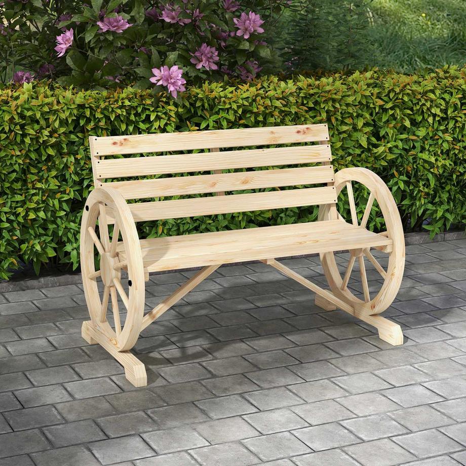 Northio Banc De Jardin Banc De Parc 2 Places En Bois Au Design Roue De Chariot, Banc Avec Accoudoirs Style Maison De Campagne, Charge Jusqu'À 240 Kg, Bois De Sapin Naturel  