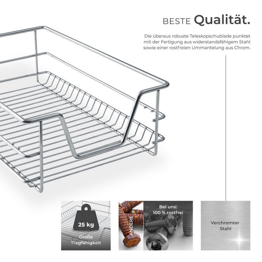 Tectake Teleskopschublade  verchromt leichtgängig, mit Vollauszug  