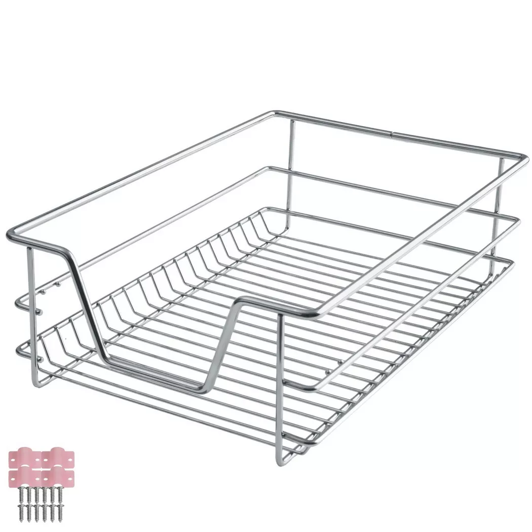 tectake Drawer With Telescopic Runners 40 Cm in Silver