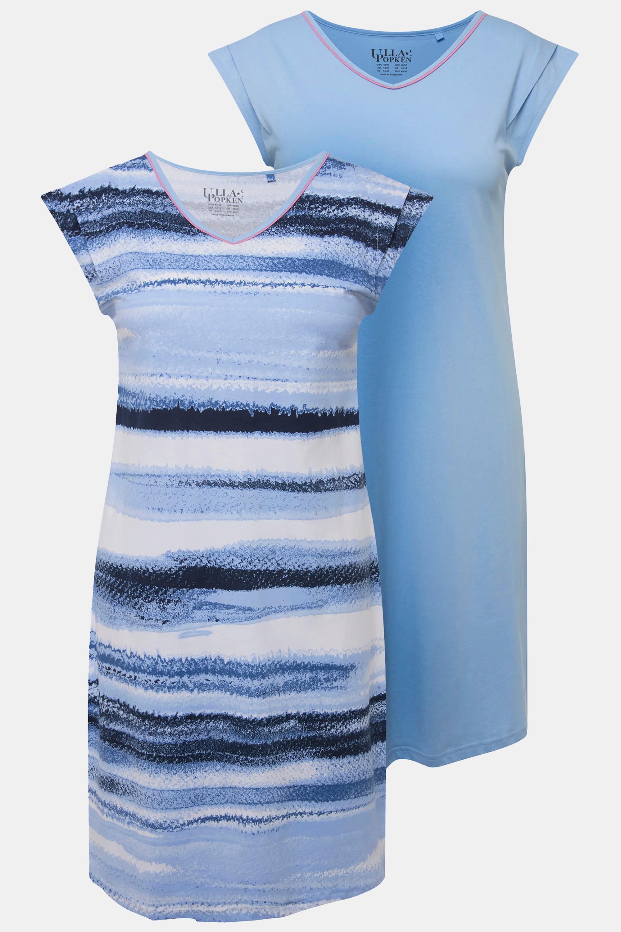 Ulla Popken 2er-Pack Uni Gestreifte V-Ausschnitt Ärmellose Bigshirts  