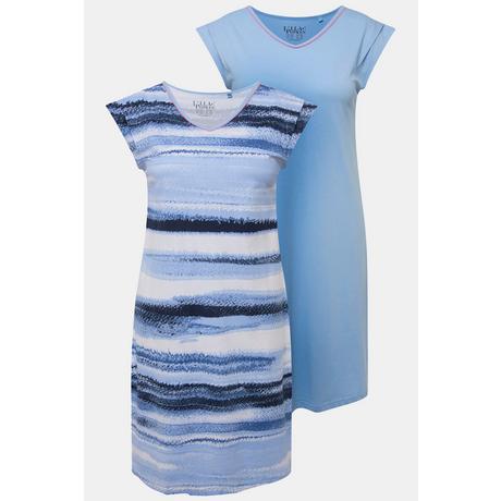 Ulla Popken 2er-Pack Uni Gestreifte V-Ausschnitt Ärmellose Bigshirts  