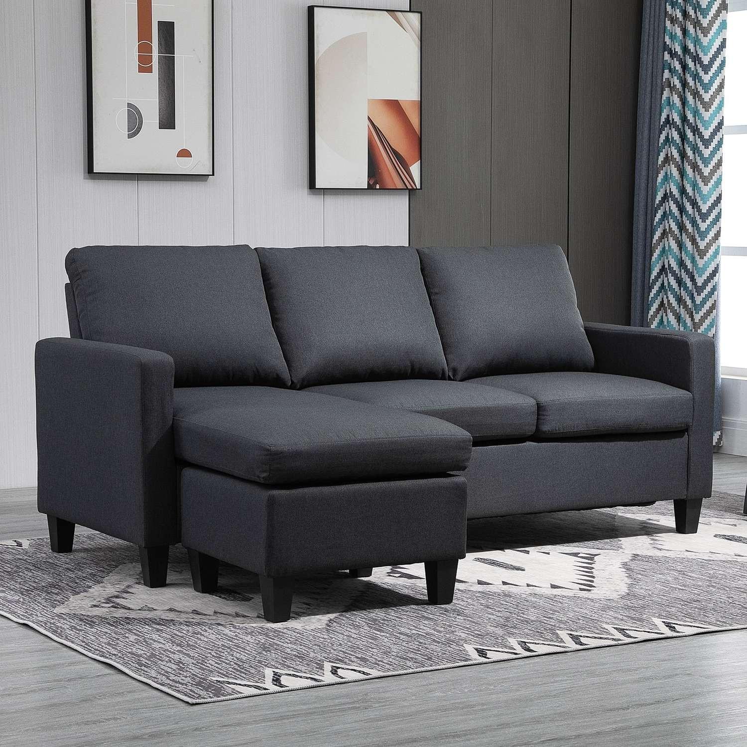 Northio Divano Ad Angolo, Divano In Tessuto, Divano Ad Angolo, Set Di Divani Con Chaise Longue Reversibile, A Forma Di L, Lino, Grigio Scuro, 197X139X91Cm  