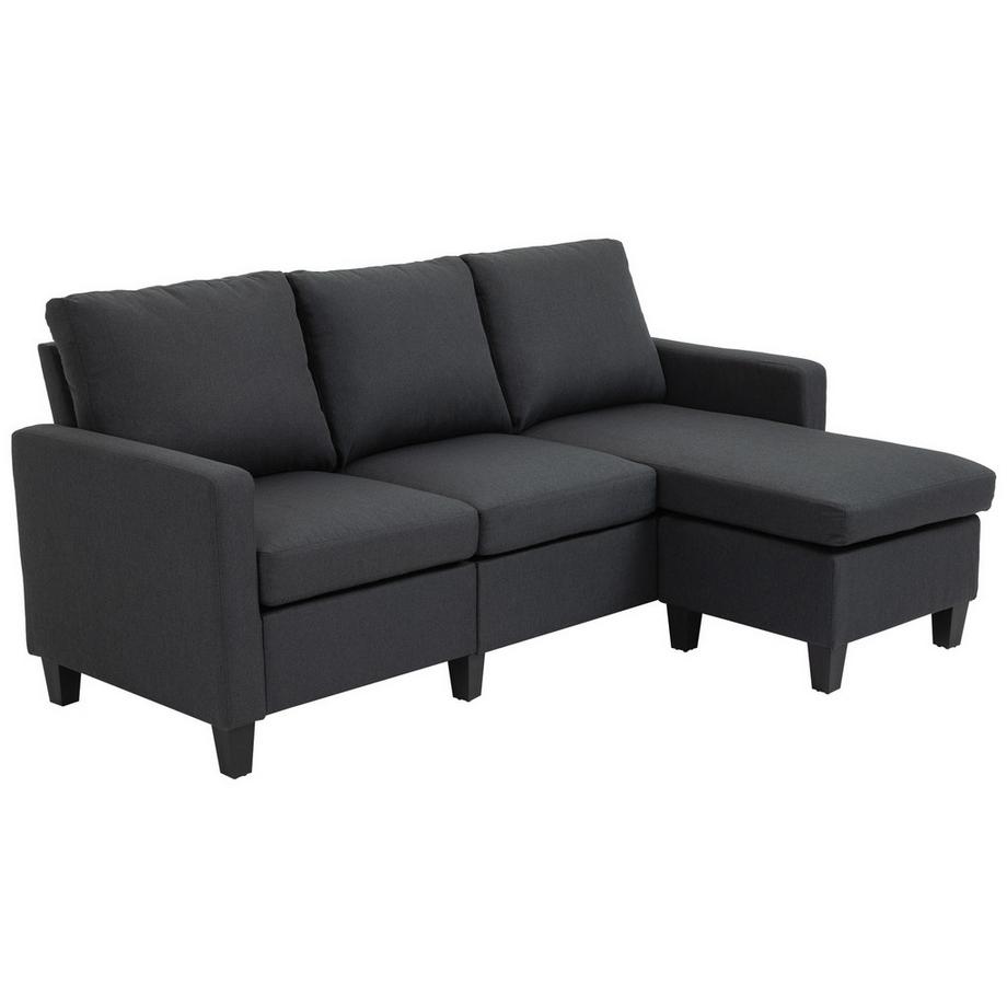Ecksofa Stoffsofa Eckcouch, Couchgarnitur Mit Wendbarer Chaiselongue, L-Form, Leinen, Dunkelgrau, 197X139X91Cm