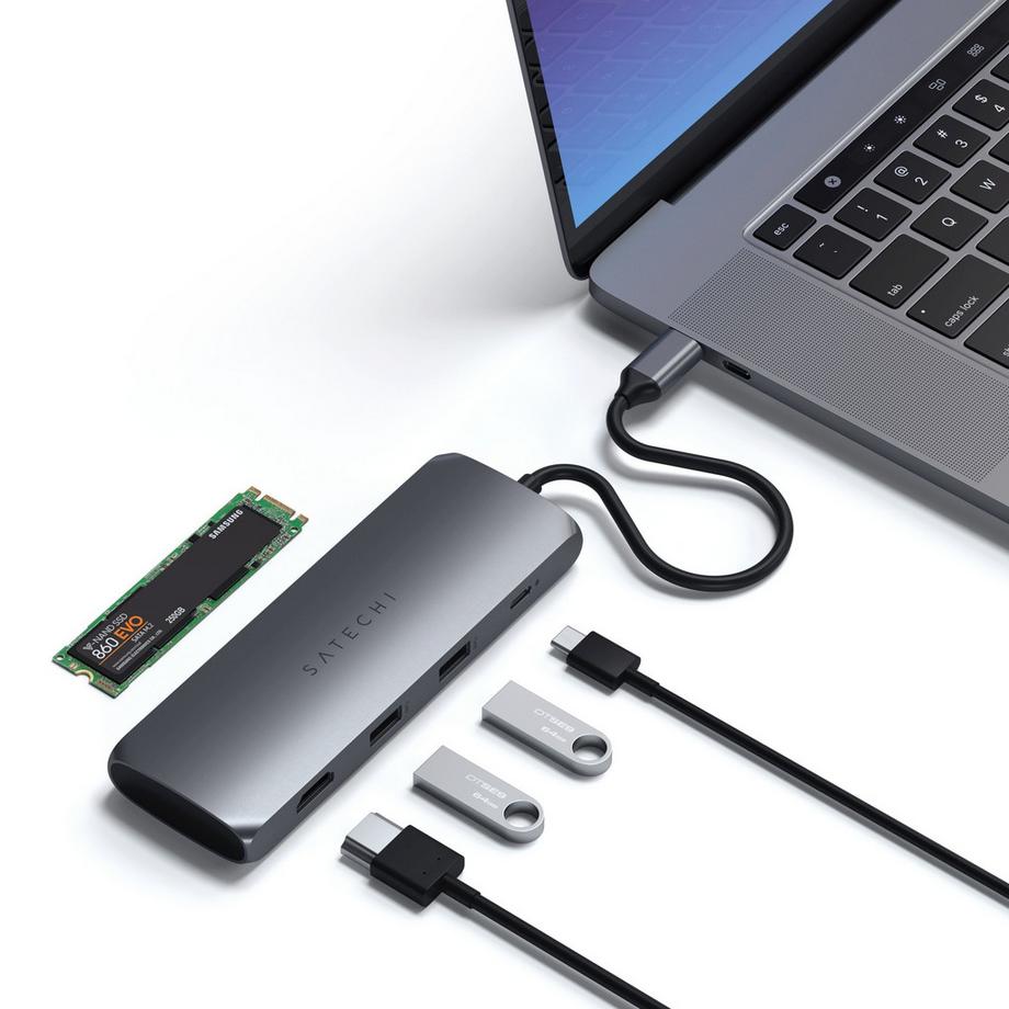 SATECHI  USB-C Slim Alu Multiport Hub mit SSD Fach 