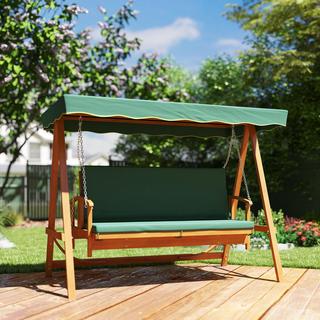 Northio Balançoire Hollywood 2 en 1 avec fonction inclinable, balançoire de jardin 3 places en bois, balançoire en bois avec coussin d'assise auvent, banc balançoire jusqu'à 330 kg, pour jardin, terrasse, 236x130x181 cm, vert foncé |  