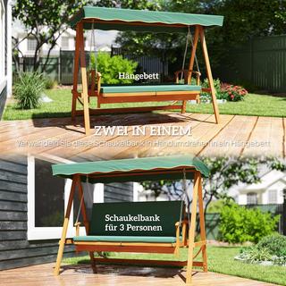 Northio Balançoire Hollywood 2 en 1 avec fonction inclinable, balançoire de jardin 3 places en bois, balançoire en bois avec coussin d'assise auvent, banc balançoire jusqu'à 330 kg, pour jardin, terrasse, 236x130x181 cm, vert foncé |  