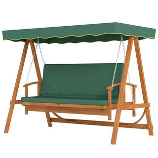 Northio Balançoire Hollywood 2 en 1 avec fonction inclinable, balançoire de jardin 3 places en bois, balançoire en bois avec coussin d'assise auvent, banc balançoire jusqu'à 330 kg, pour jardin, terrasse, 236x130x181 cm, vert foncé |  