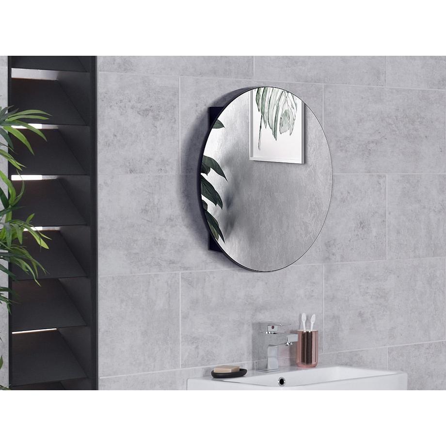 Vente-unique Armoire murale de salle de bain ovale avec miroir – Noir – RURI  