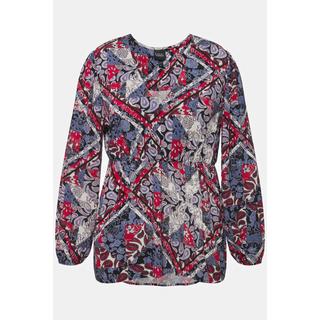 Ulla Popken  Blusa con effetto patchwork, balza, scollo a V e maniche lunghe 