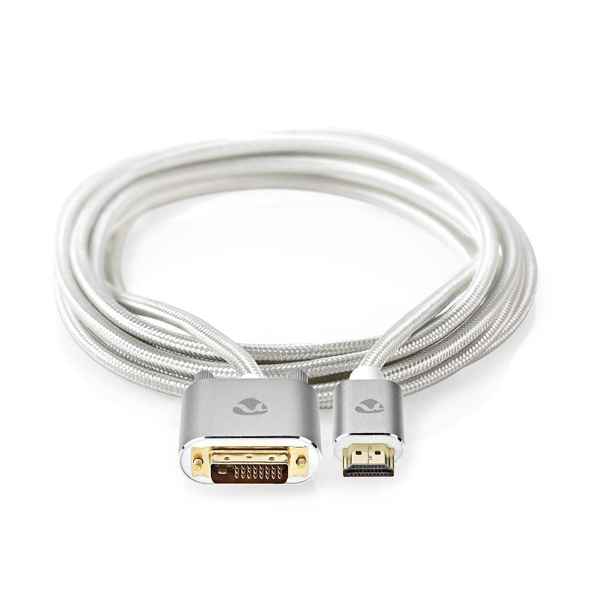 Nedis  Cavo HDMI™ | Connettore HDMI™ | DVI-D 24+1-Pin Maschio | 2560x1600 | Placcato oro | 2,00 m | Dritto | Intrecciato | Argento | Scatola con finestra coperta 