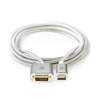 Nedis  HDMI™ Kabel | HDMI™ Stecker | DVI-D 24+1-Pin Male | 2560x1600 | Vergoldet | 2,00 m | Gerade | Geflochten | Silber | Box mit abgedecktem Fenster 
