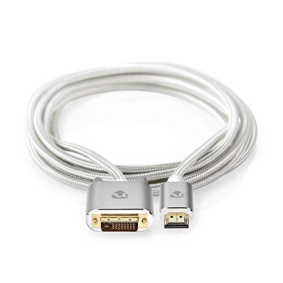 Nedis  Cavo HDMI™ | Connettore HDMI™ | DVI-D 24+1-Pin Maschio | 2560x1600 | Placcato oro | 2,00 m | Dritto | Intrecciato | Argento | Scatola con finestra coperta 