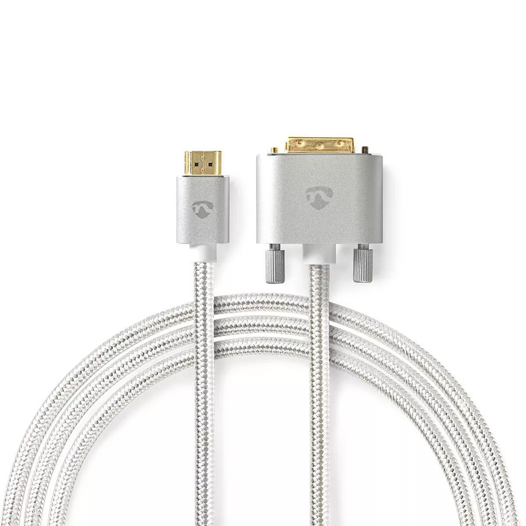 Nedis HDMI™ Cable | HDMI™ Connector | DVI-D 24+1-Pin Male | 2560x1600 | Gold Plated | 2.00 m | Straight | Braided | Silver | Cover Window Box