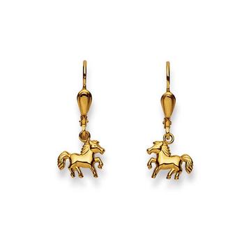 Ohrhänger mit Patentbrisuren Pferd Gelbgold 750, 23x9mm