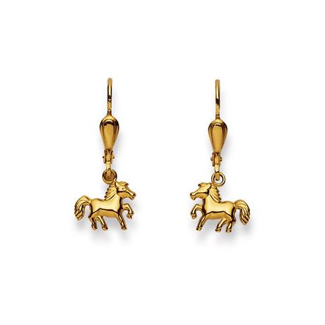 MUAU Schmuck  Ohrhänger mit Patentbrisuren Pferd Gelbgold 750, 23x9mm 