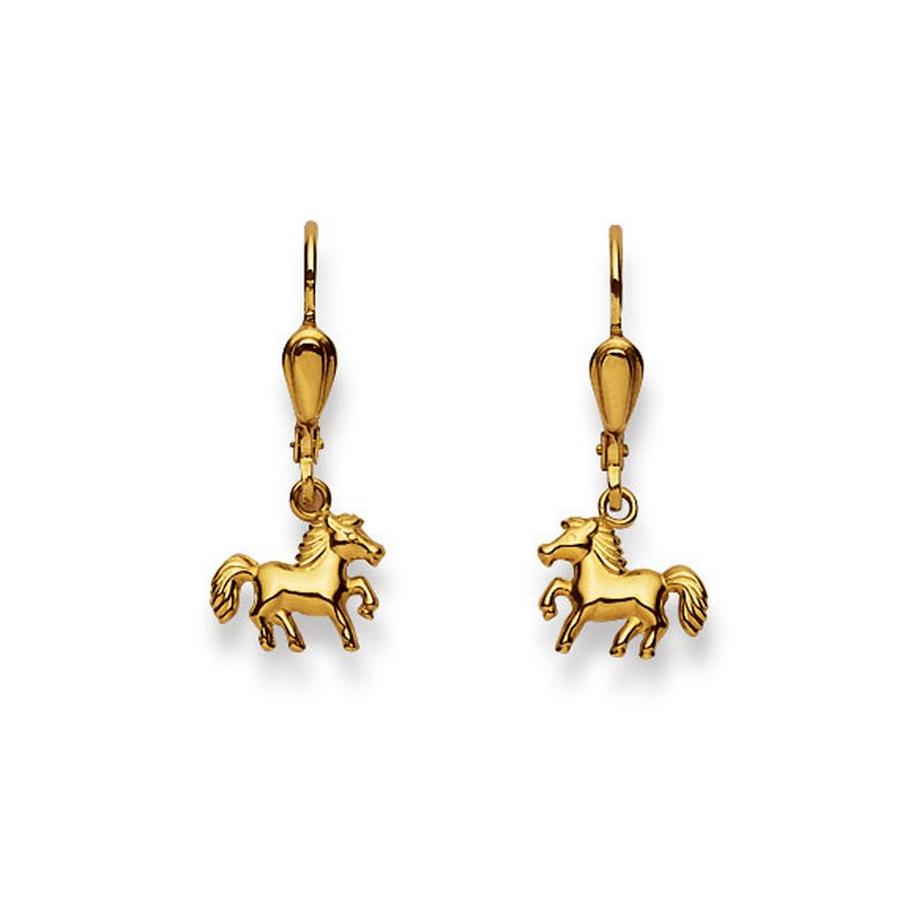 Ohrhänger mit Patentbrisuren Pferd Gelbgold 750, 23x9mm