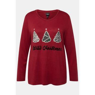 Ulla Popken  Sweat-shirt à col rond et manches longues, paillettes et imprimé Wild Christmas 