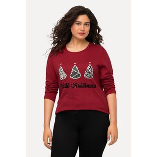 Ulla Popken  Sweat-shirt à col rond et manches longues, paillettes et imprimé Wild Christmas 