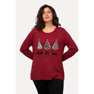 Ulla Popken  Sweat-shirt à col rond et manches longues, paillettes et imprimé Wild Christmas 