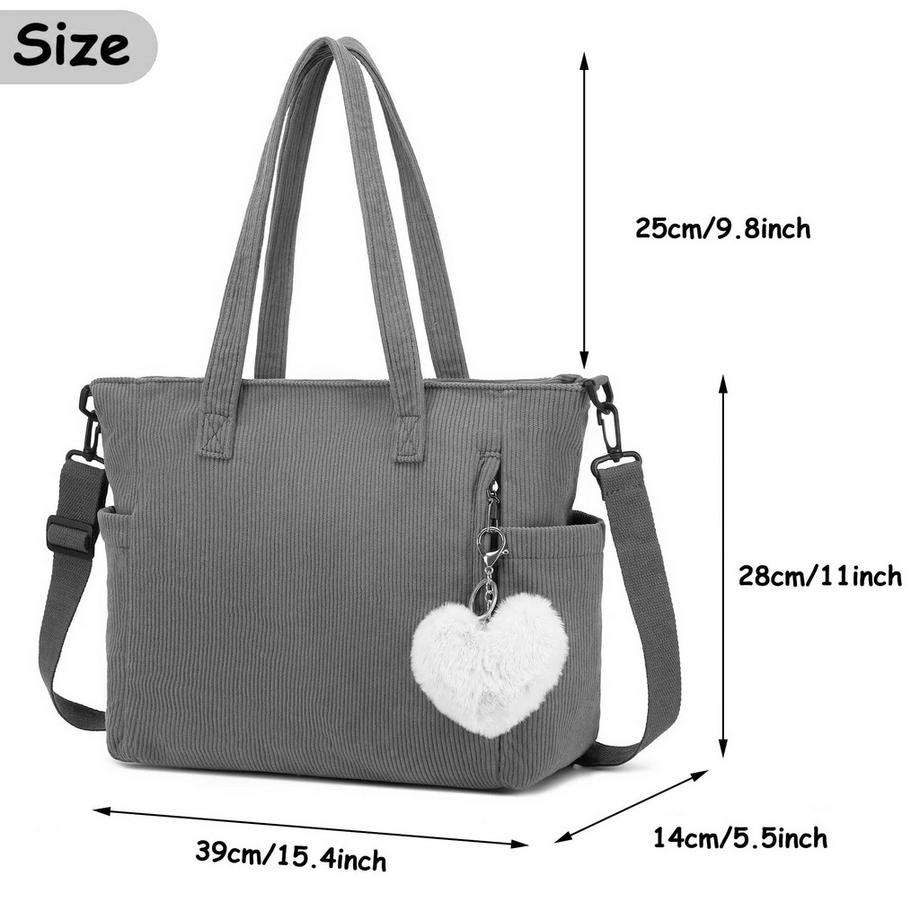 Only-bags.store Sac Cabas en Velours Côtelé à Imprimé Cerises avec Bretelle Amovible  