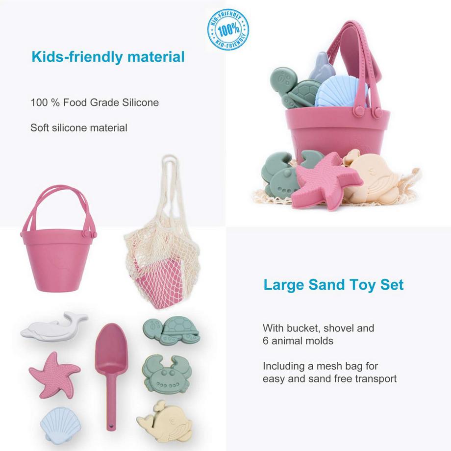 Intirilife  Set Di 9 Giocattoli Di Sabbia Con 6 Stampi, Secchiello, Paletta E Borsa Per Il Trasporto 