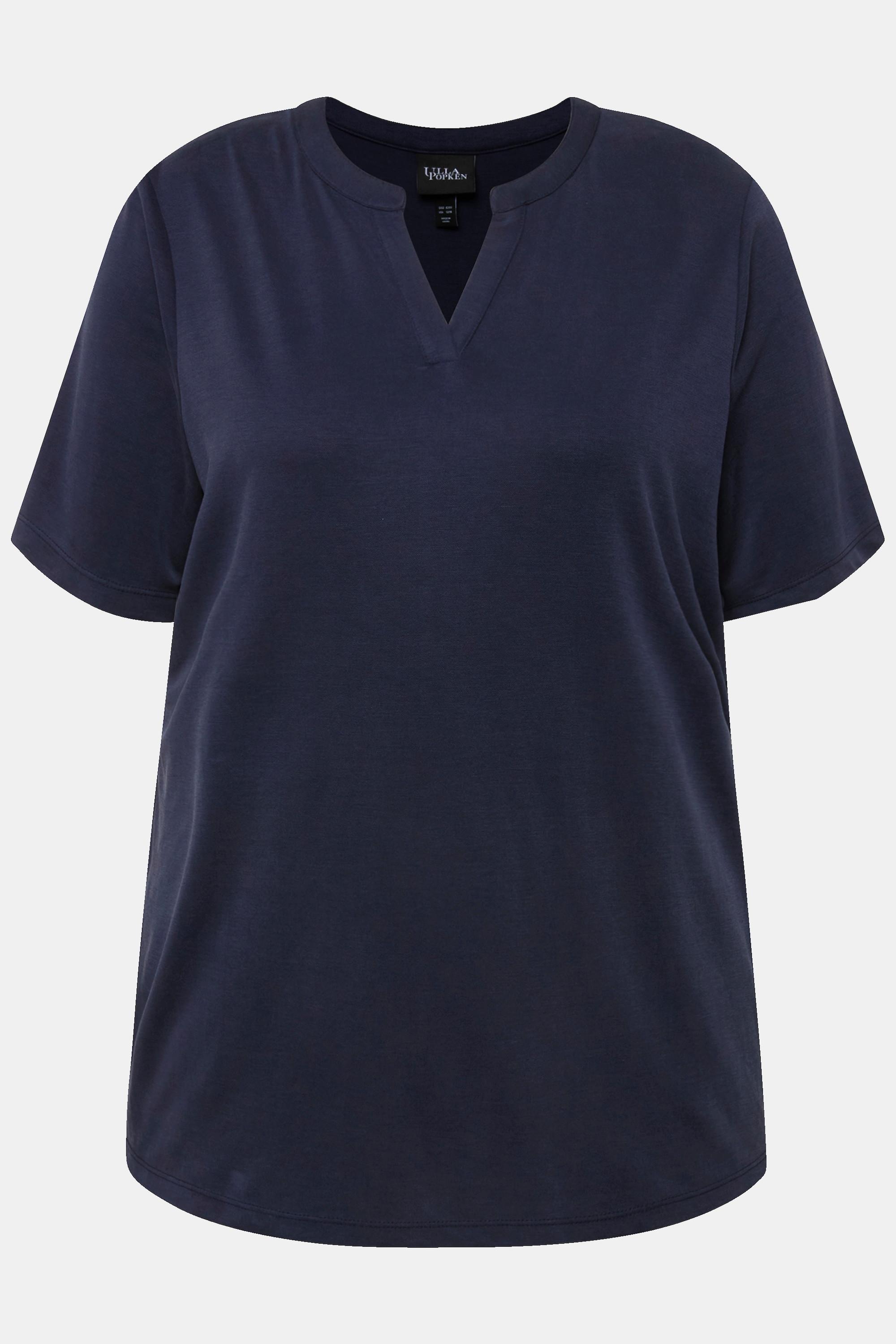 Ulla Popken T-shirt Col Tunique Manches Courtes Mélange Modal  