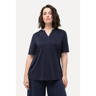 Ulla Popken T-shirt Col Tunique Manches Courtes Mélange Modal  