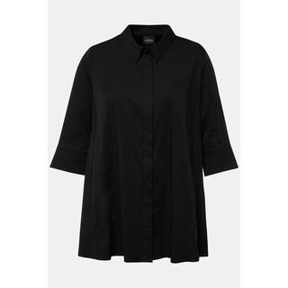 Ulla Popken  Blusa dal taglio svasato con pieghe godet, colletto da camicia e maniche a 3/4 