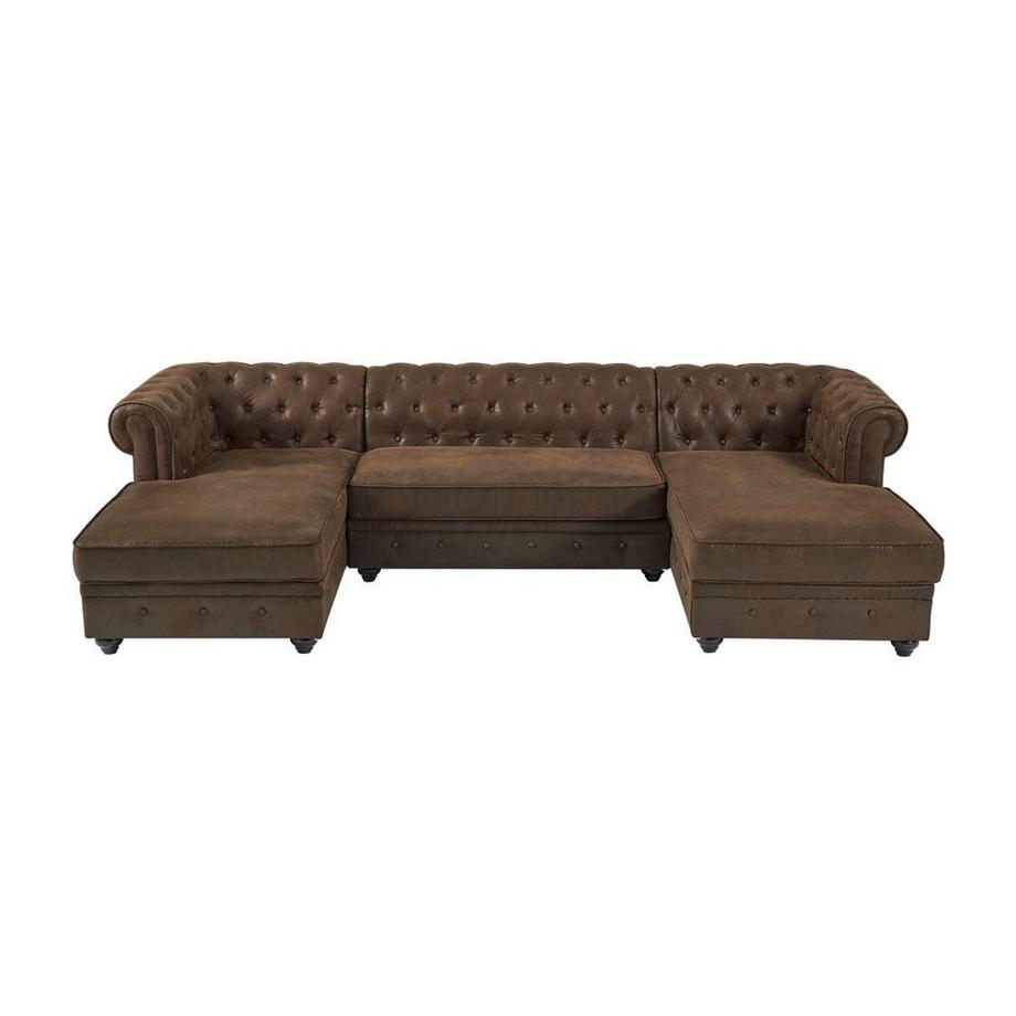 Vente-unique Canapé d'angle panoramique en microfibre aspect cuir vieilli CHESTERFIELD  