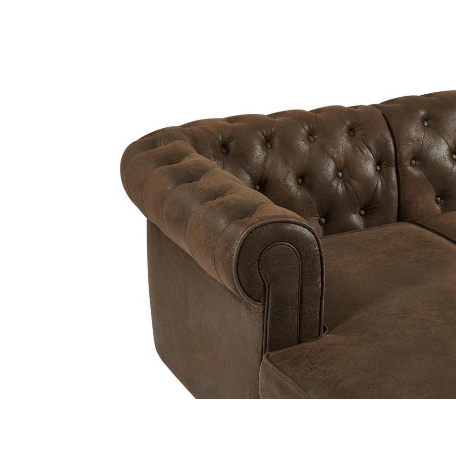 Vente-unique Canapé d'angle panoramique en microfibre aspect cuir vieilli CHESTERFIELD  