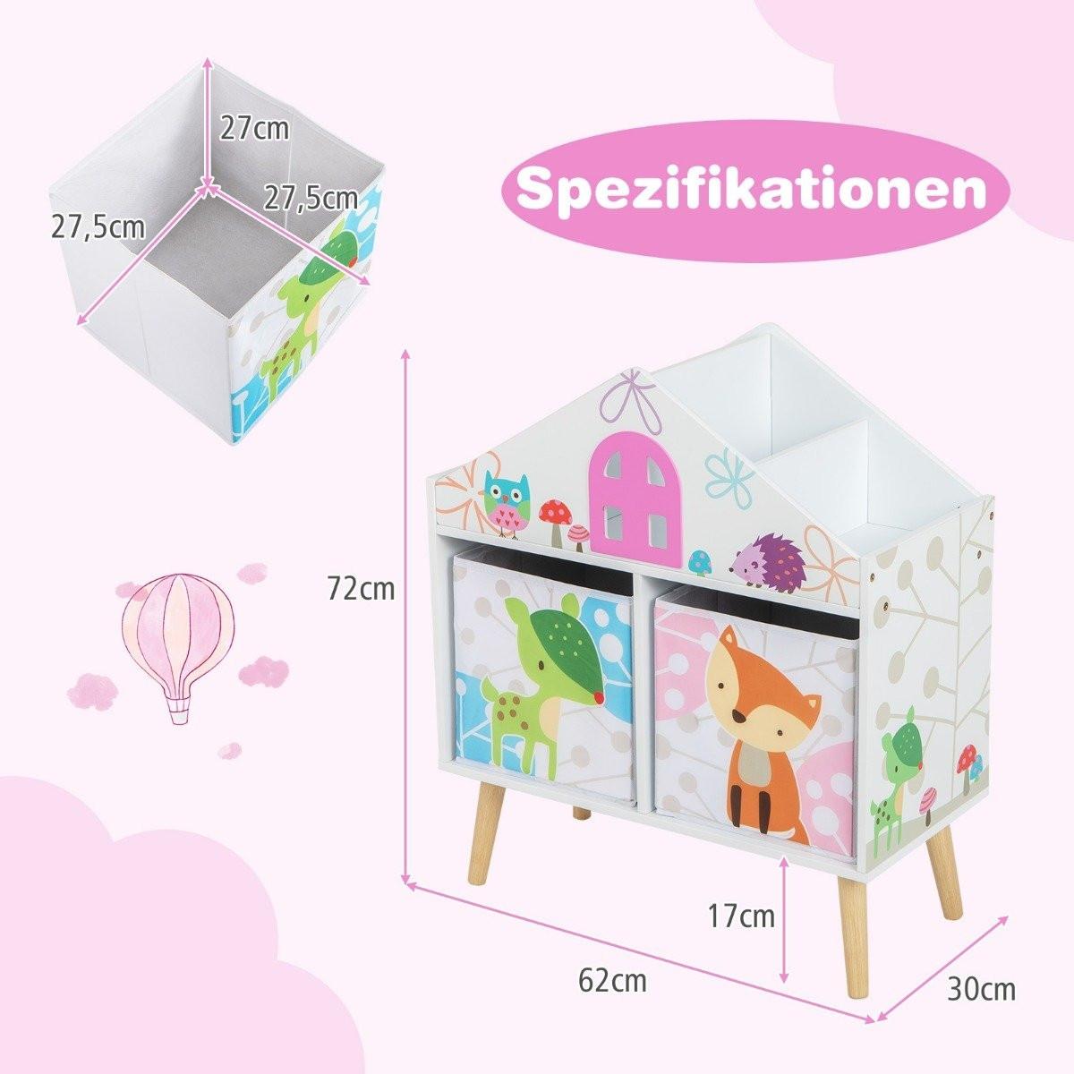 Northix Kinderhausförmiges Bücherregal Holzpuppenhaus-Bücherregal mit 2 Aufbewahrungsboxen Bunt 62 x 30 x 72 cm  