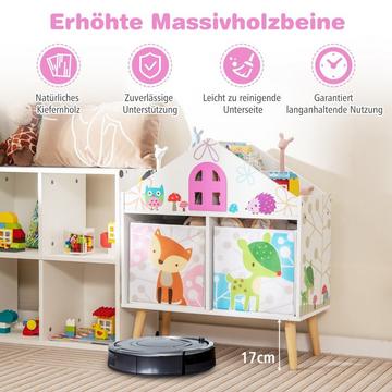 Kinderhausförmiges Bücherregal Holzpuppenhaus-Bücherregal mit 2 Aufbewahrungsboxen Bunt 62 x 30 x 72 cm